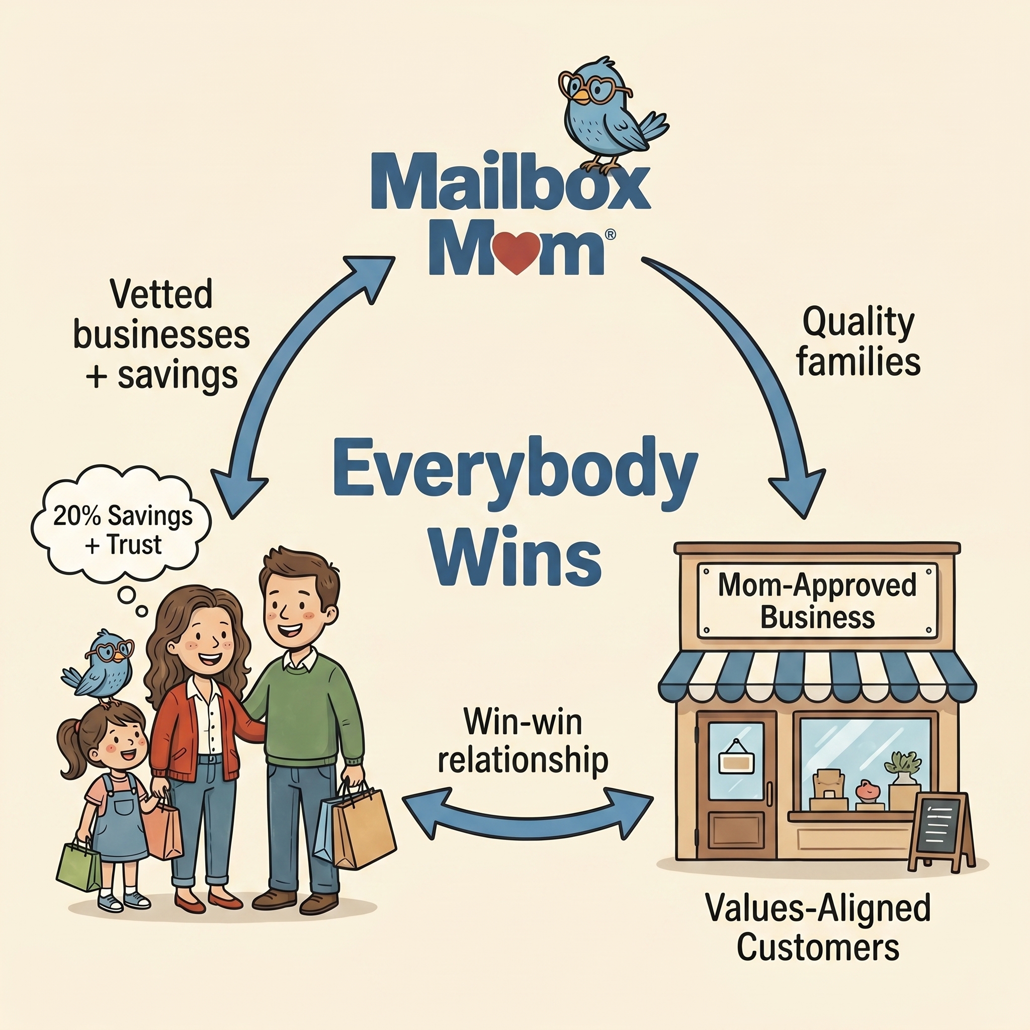 Everybody Wins — families get vetted businesses and savings, businesses get values-aligned customers